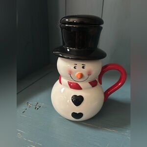 Festive Valerie Parr Hill Snowman Mug with Red Handle Candle - Vanilla